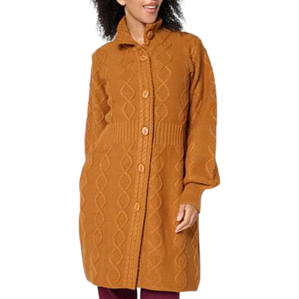 Antthony Women's Cable Knit Turtleneck Sweater Coat Caramel - Regular